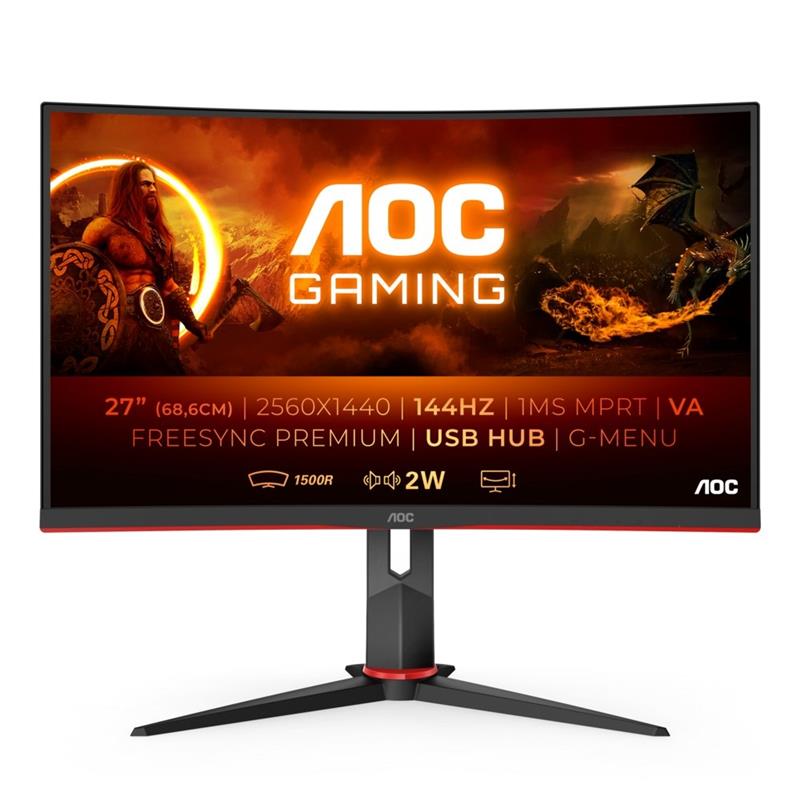 AOC G2 CQ27G2U/BK computer monitor 68,6 cm (27) 2560 x 1440 Pixels Quad HD LED Zwart, Rood