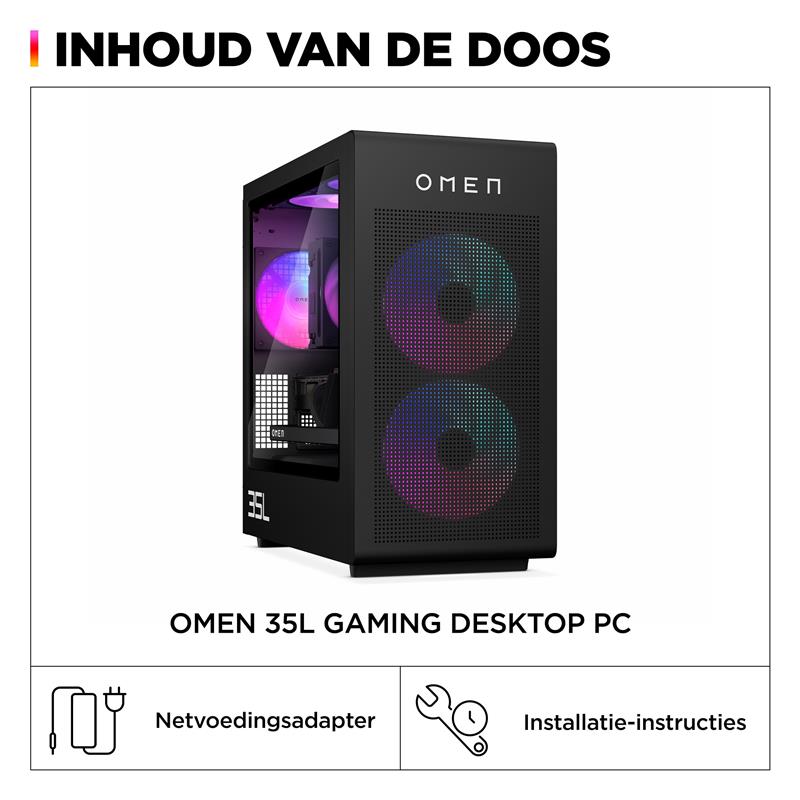 HP OMEN 35L GT16-0075nd Intel® Core™ i7 i7-14700F 32 GB DDR5-SDRAM 2 TB SSD NVIDIA GeForce RTX 4070 Ti Super Windows 11 Home Tower PC Zwart