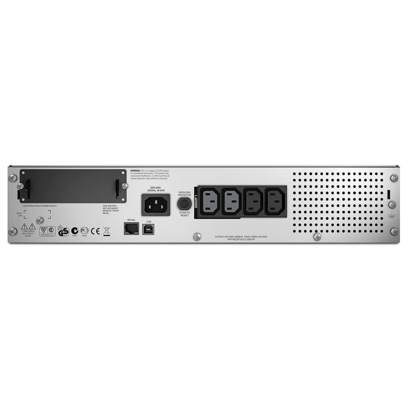 APC Smart-UPS SMT750RMI2U Noodstroomvoeding - 4x C13, USB, Rack Mountable, 750VA