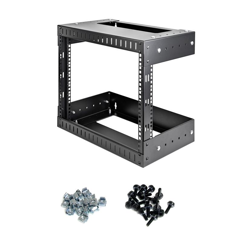 StarTech.com 8U 19"" Wandmonteerbaar Netwerk Rack, Verstelbare Diepte 30 tot 51cm, 2 Post Open Frame Rack voor Switch/Data/AV/IT/Communicatie Apparatu