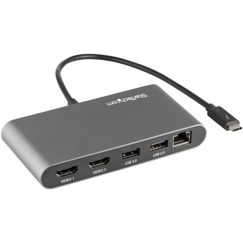 StarTech.com Thunderbolt 3 Dock Mini Dual Monitor TB3 Docking Station met HDMI 4K 60Hz 2x USB-A Hub (3.2/2.0) & GbE 28 cm kabel TB3 Laptop Multiport A