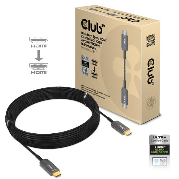 CLUB3D Ultra High Speed ??HDMI 2.1™ gecertificeerde AOC-kabel 4K120Hz/8K60Hz Unidirectioneel M/M 10 meter