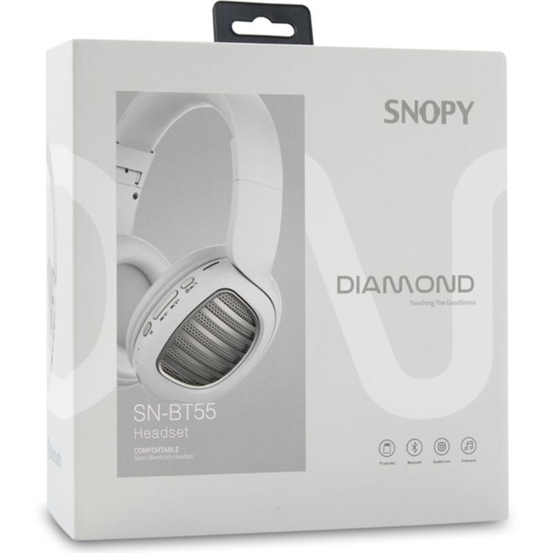 Snopy SN-BT55 DIAMOND TF Kart - Bluetooth headset met micro SD- slot Wit
