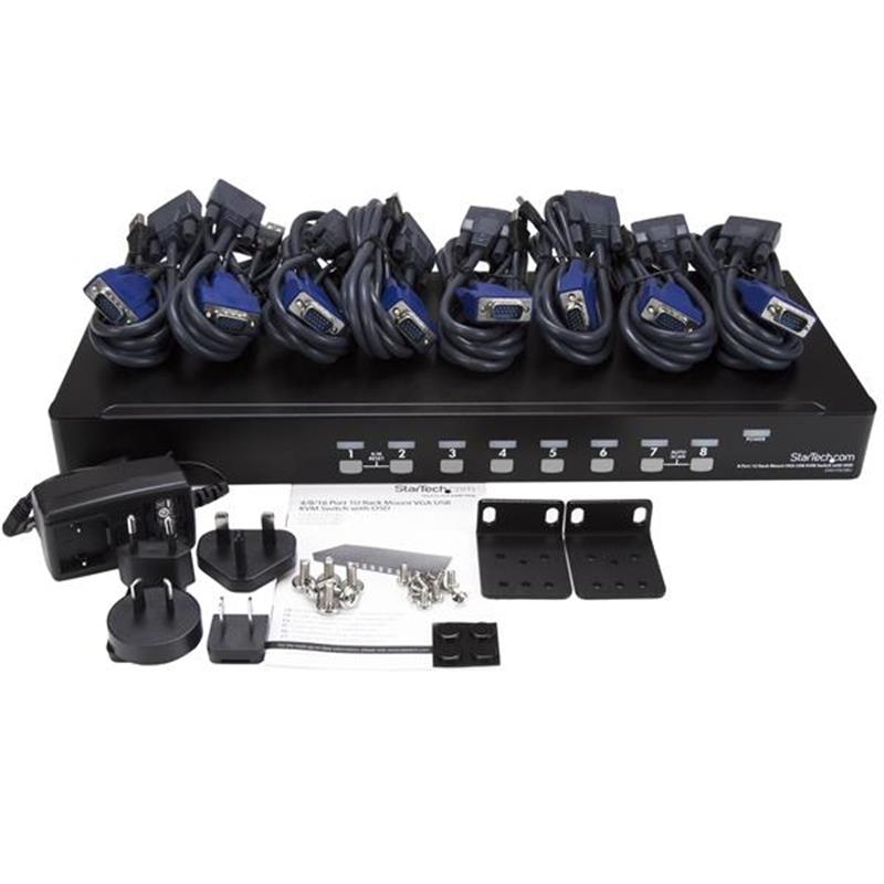 StarTech.com 8-poort 1U-Rack USB KVM-switch met OSD en Bekabeling