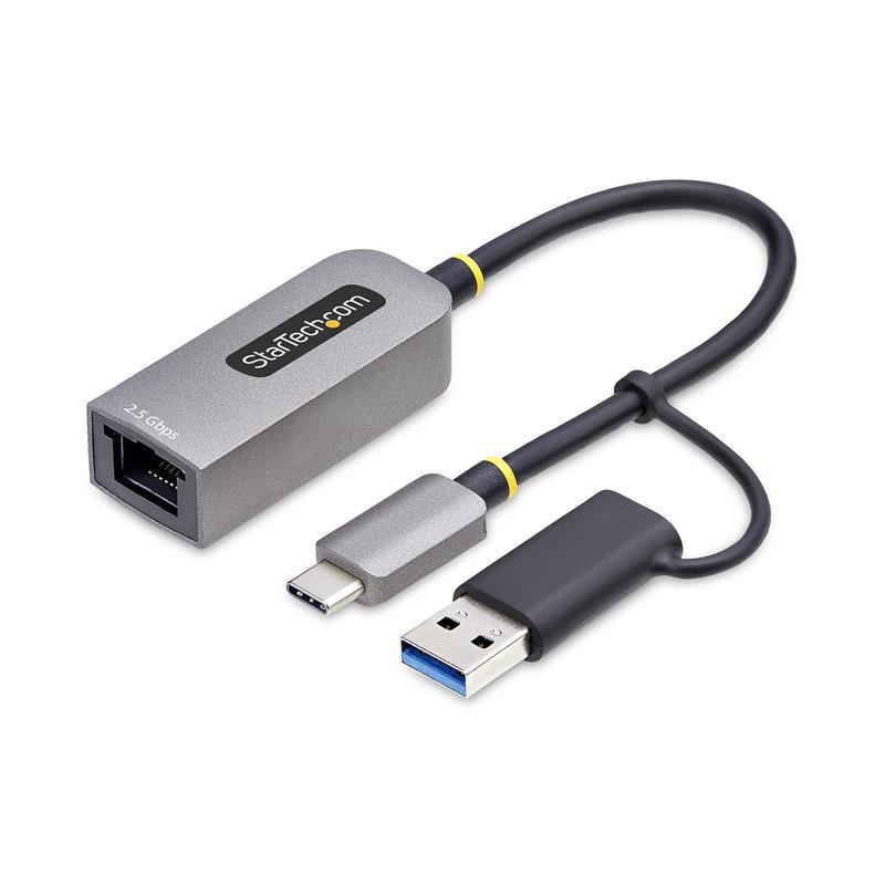 StarTech.com 2.5GbE USB-C naar Ethernet Adapter met USB-A Converter, NBASE-T NIC, USB 3.0 Type-C 2.5/1G Multi Speed Netwerk, Thunderbolt Compatibel, W