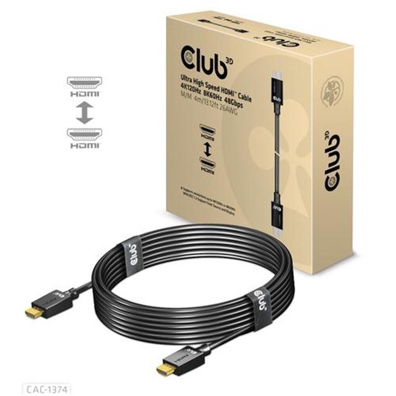 CLUB3D Ultra High Speed ??HDMI™2.1 gecertificeerde kabel 4K120Hz, 8K60Hz 48Gbps M/V 4 Meter