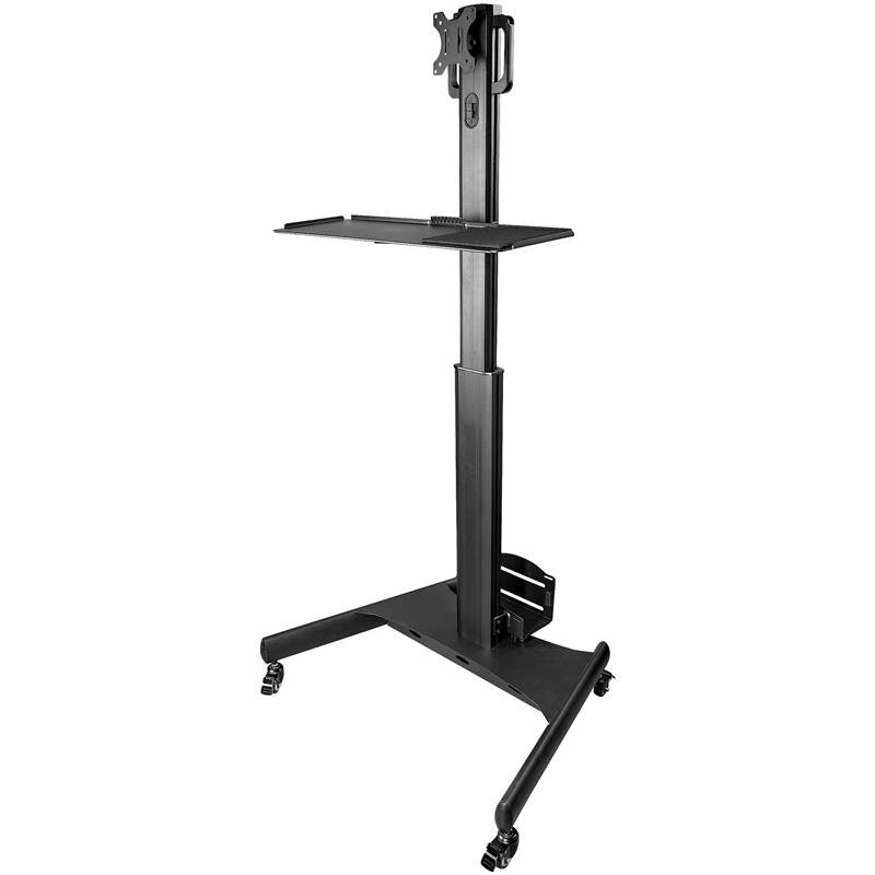 StarTech.com Mobiele Werkplek met Monitorsteun, CPU/PC Houder, Toetsenbord Lade - Ergonomisch Sta Bureau op Wielen - Mobiel Werkstation & Computermeub