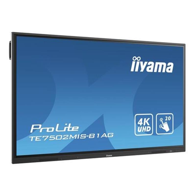 iiyama TE7502MIS-B1AG interactive whiteboards & accessories 190,5 cm (75"") 3840 x 2160 Pixels Touchscreen Zwart