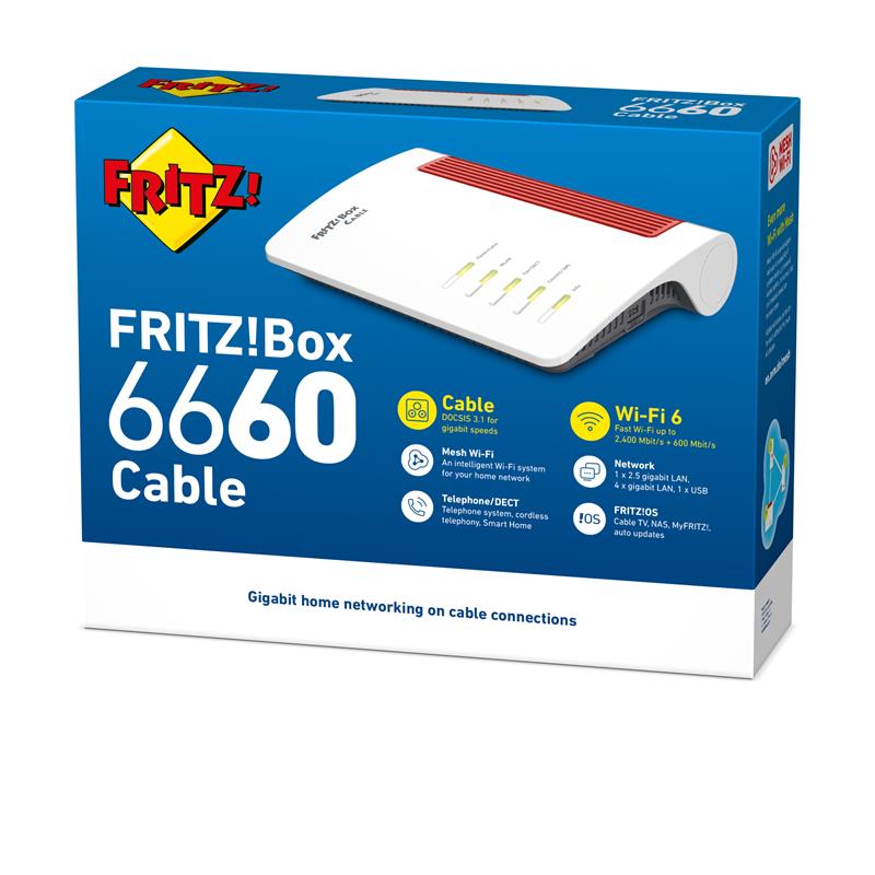 AVM FRITZ!Box FRITZ! BOX 6660 Cable draadloze router Gigabit Ethernet Dual-band (2.4 GHz / 5 GHz) Zwart, Rood, Wit