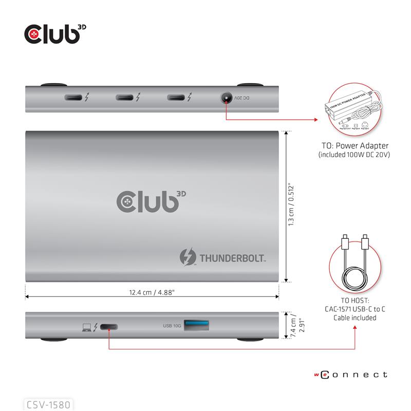 CLUB3D Certified Thunderbolt™4 Portable 5-in-1 Hub met Smart Power