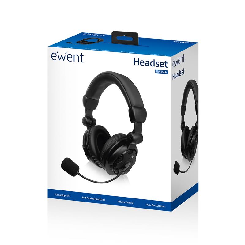 Ewent EW3564 hoofdtelefoon/headset Hoofdband 3,5mm-connector Zwart