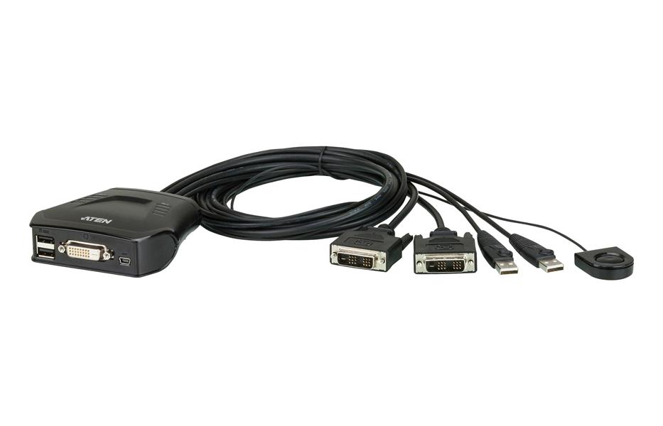 ATEN 2-poorts USB DVI-kabel KVM-switch met externe poortselectieschakelaar