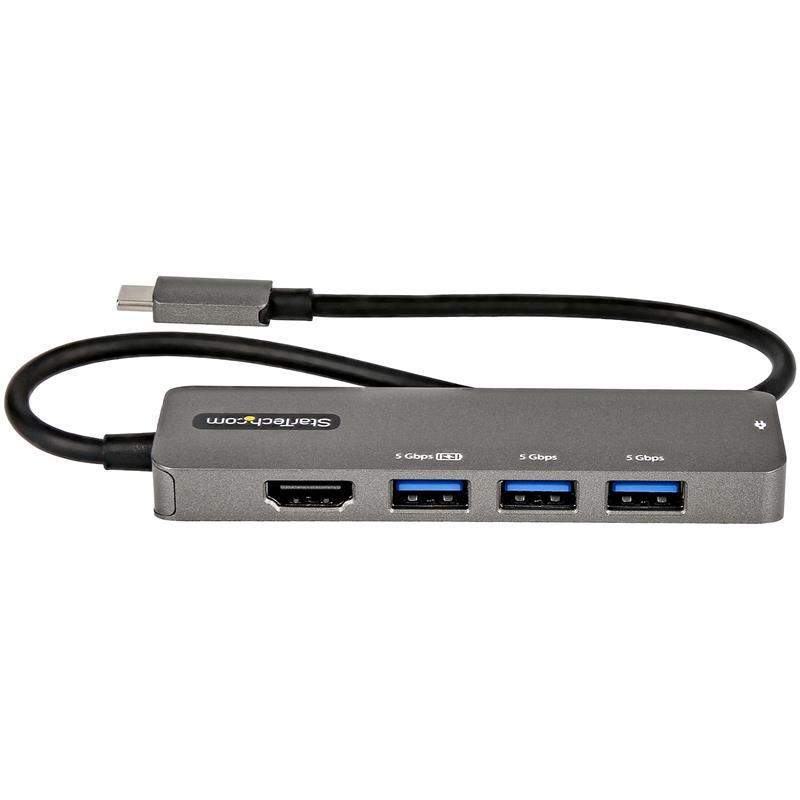 StarTech.com USB C Multiport Adapter - USB-C naar HDMI 2.0b 4K 60Hz (HDR10), 100W Power Delivery Pass-Through, 4-Port USB 3.0 Hub - USB Type-C Mini Do