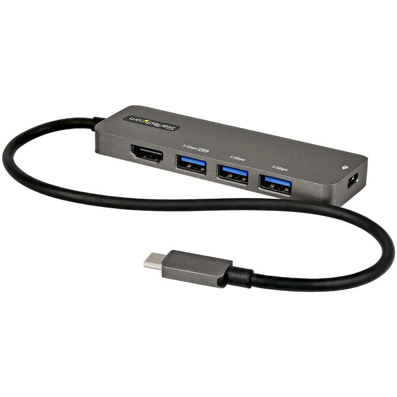 StarTech.com USB C Multiport Adapter - USB-C naar HDMI 2.0b 4K 60Hz (HDR10), 100W Power Delivery Pass-Through, 4-Port USB 3.0 Hub - USB Type-C Mini Do