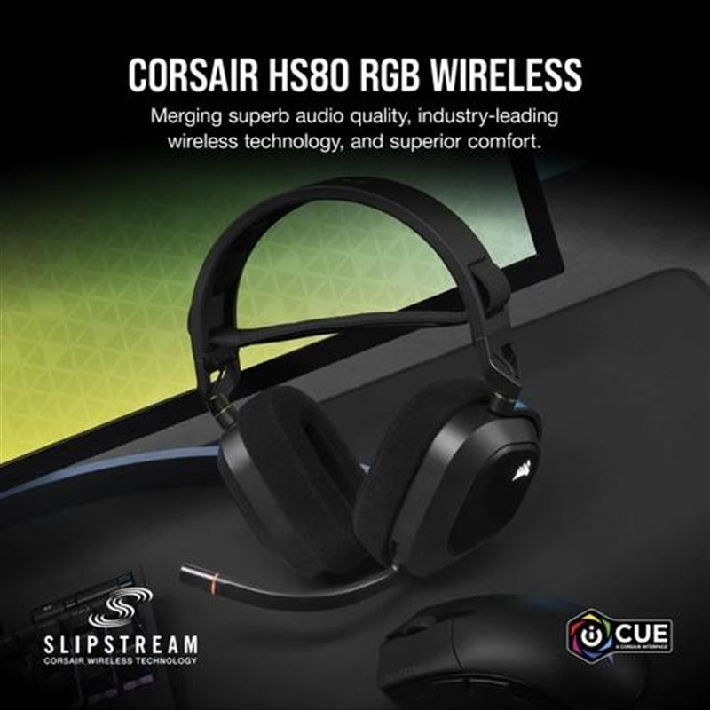 Corsair HS80 RGB Headset Draadloos Hoofdband Gamen Zwart