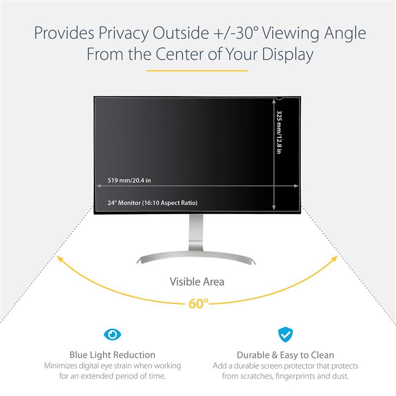 StarTech.com Monitor Privacy Filter voor 24"" PC Scherm - Privacy Film voor Computerscherm - Schermbeveiliger met +/- 30° Kijkhoek en Reductie Blauw L