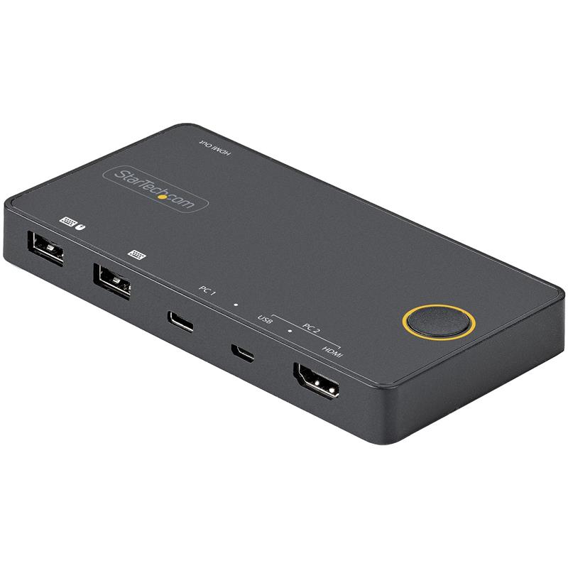 StarTech.com 2 Port Hybride USB-A + HDMI & USB-C KVM Switch - Enkele 4K 60Hz HDMI 2.0 Monitor - Compacte Desktop en/of Laptop HDMI KVM Switch - USB Bu