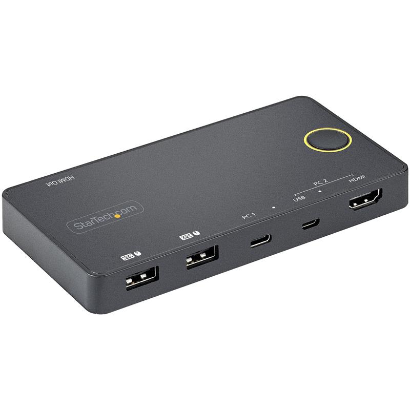 StarTech.com 2 Port Hybride USB-A + HDMI & USB-C KVM Switch - Enkele 4K 60Hz HDMI 2.0 Monitor - Compacte Desktop en/of Laptop HDMI KVM Switch - USB Bu