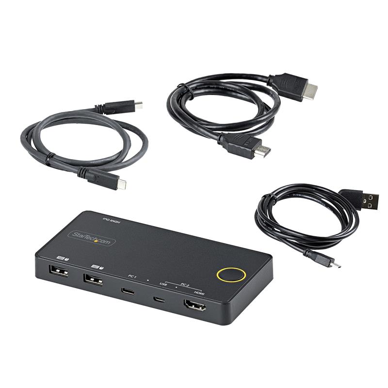 StarTech.com 2 Port Hybride USB-A + HDMI & USB-C KVM Switch - Enkele 4K 60Hz HDMI 2.0 Monitor - Compacte Desktop en/of Laptop HDMI KVM Switch - USB Bu