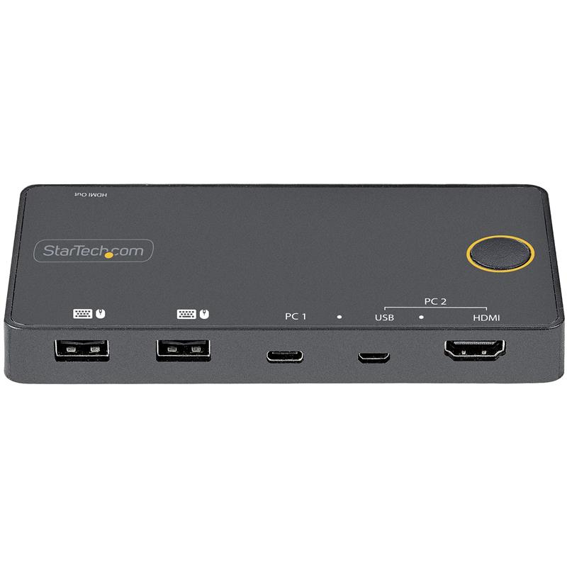 StarTech.com 2 Port Hybride USB-A + HDMI & USB-C KVM Switch - Enkele 4K 60Hz HDMI 2.0 Monitor - Compacte Desktop en/of Laptop HDMI KVM Switch - USB Bu