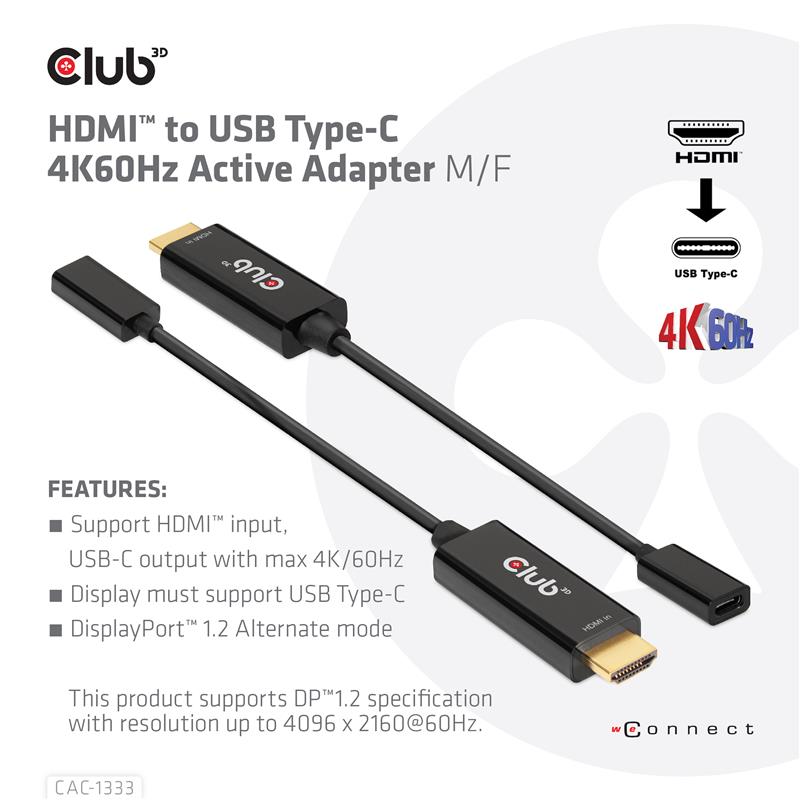 CLUB3D HDMI to USB Type-C 4K60Hz Active Adapter M/F