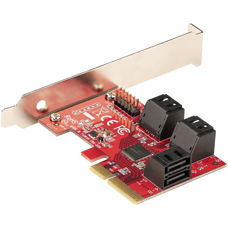 StarTech.com SATA PCIe Kaart, 6 Port PCIe SATA Uitbreidingskaart, 6Gbps, Low Profile Bracket, Stacked SATA Connectors, ASM1166 Non-Raid, PCI Express n