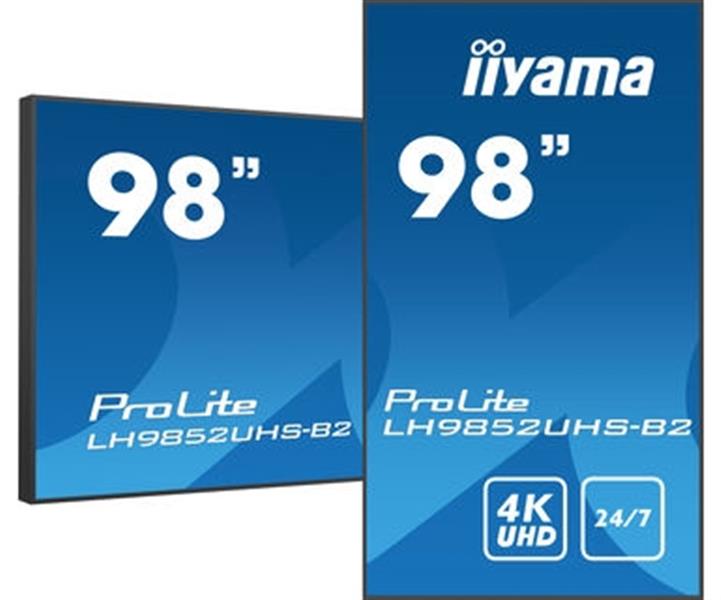 iiyama LH9852UHS-B2 beeldkrant Digitale signage flatscreen 2,48 m (97.5"") LED 500 cd/m² 4K Ultra HD Zwart Type processor Android 8.0 24/7
