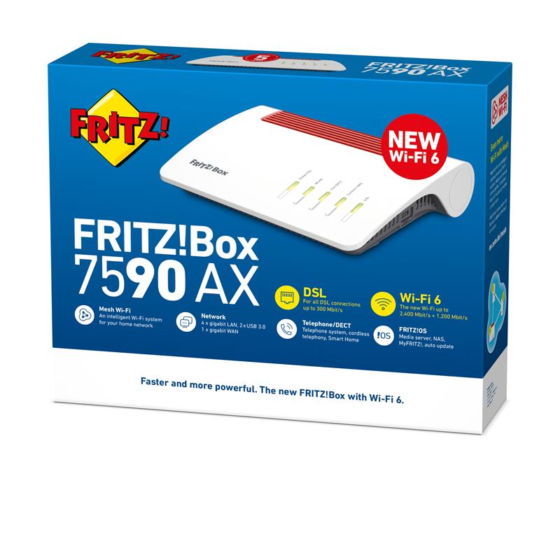 FRITZ!Box 7590 AX draadloze router Gigabit Ethernet Dual-band (2.4 GHz / 5 GHz) Wit