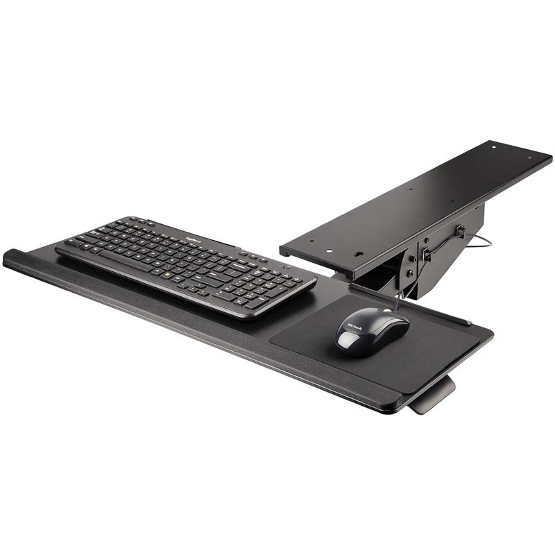 StarTech.com Uitschuifbare Bureau Toetsenbordlade, Full Motion Keyboard en Mouse Tray met Verstelbare Hoogte, 25 x 65cm Plateau, Ergonomisch Bureaubla