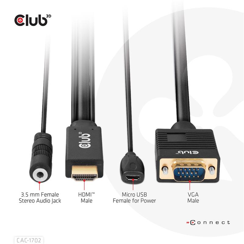 CLUB3D HDMI to VGA Cable M/M 2m/6.56ft 28AWG