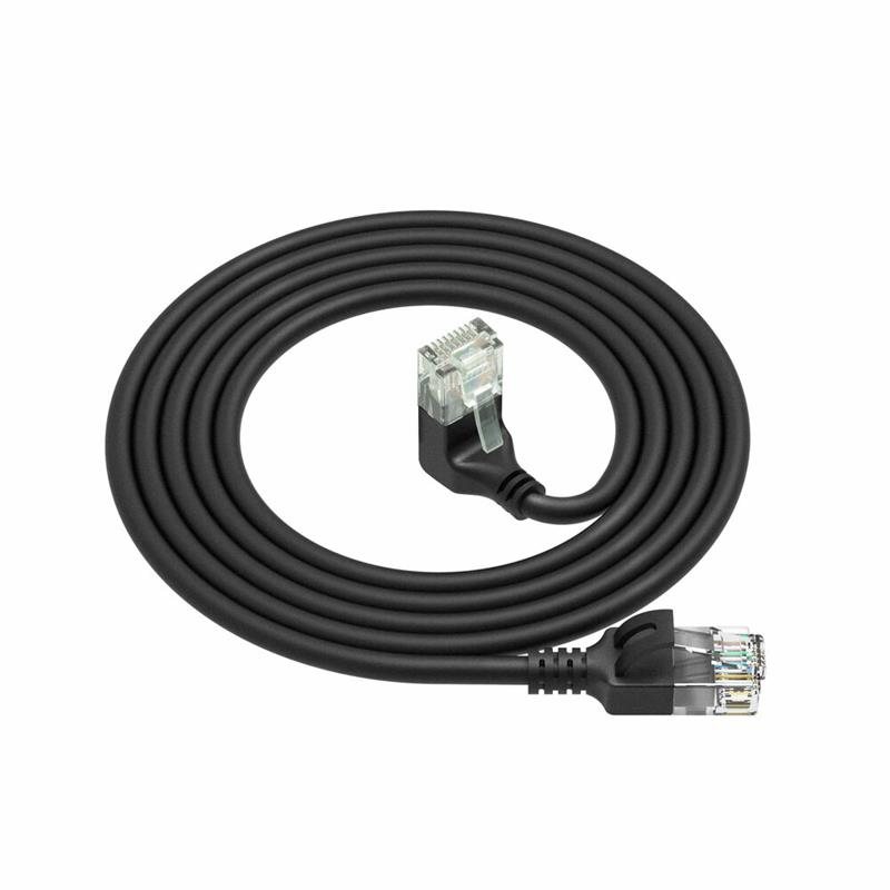 ACT Zwarte 0,5 meter U/UTP CAT6A LSZH slimline patchkabel met RJ45 connectoren, recht naar 90° haaks beneden