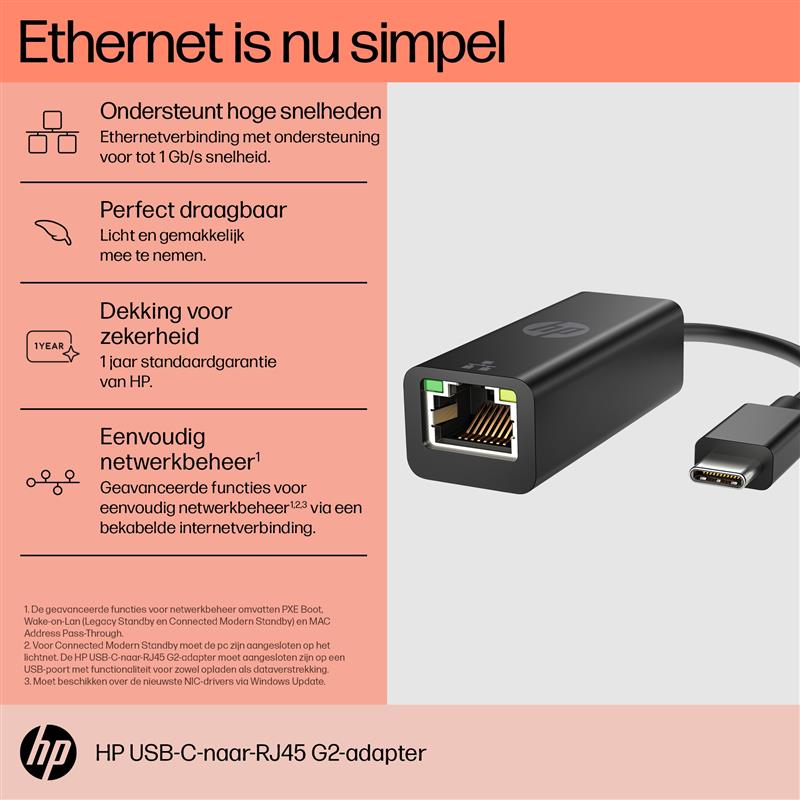 HP USB-C - RJ45 Adaptör G2 interfacekaart/-adapter RJ-45