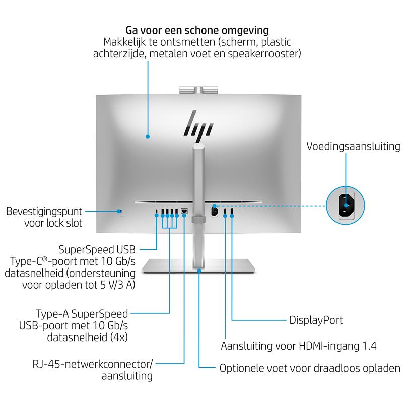HP EliteOne 870 G9 Intel® Core™ i5 68,6 cm (27"") 2560 x 1440 Pixels Touchscreen 16 GB DDR4-SDRAM 512 GB SSD Alles-in-één-pc Windows 11 Pro Wi-Fi 6E (