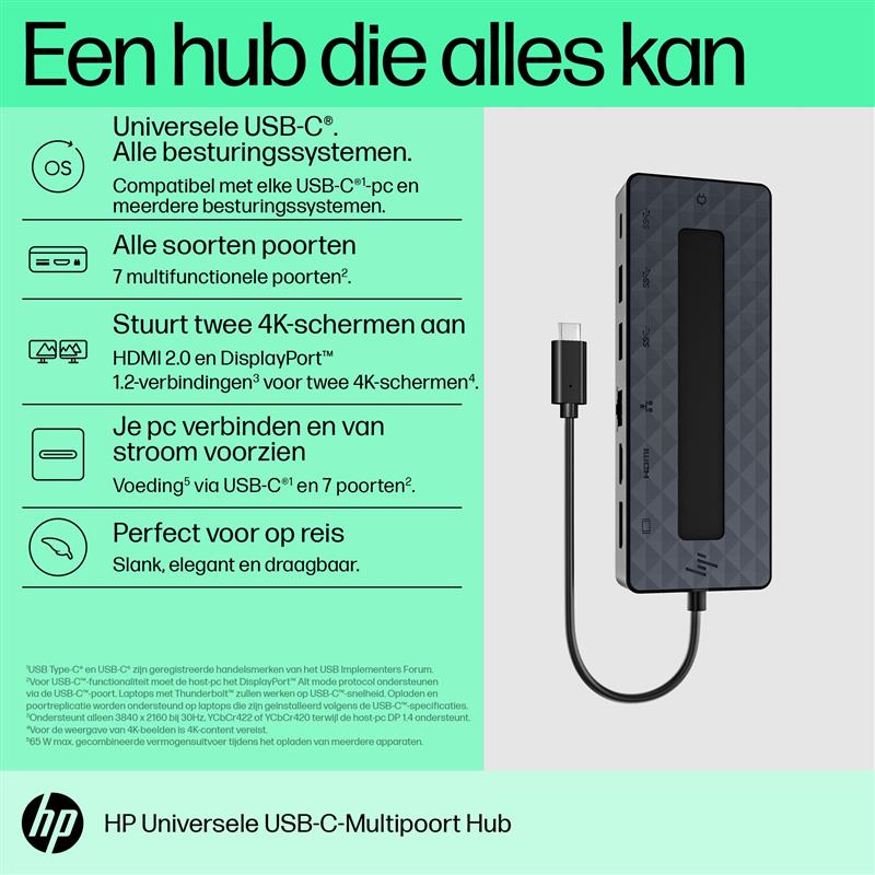 HP 50H98AA interface hub USB 3.2 Gen 1 (3.1 Gen 1) Type-C Zwart