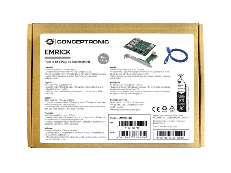 Conceptronic EMRICK PCIe x1 to 4 PCIe x1 Expansion Kit PCIe PCIe PCI 2 0 SATA 6-pin S