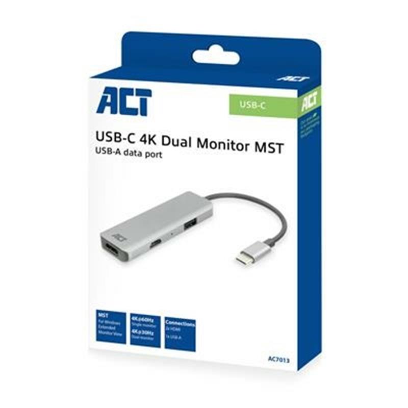 ACT AC7013 laptop dock & poortreplicator Bedraad USB 3.2 Gen 1 (3.1 Gen 1) Type-C Zwart, Grijs