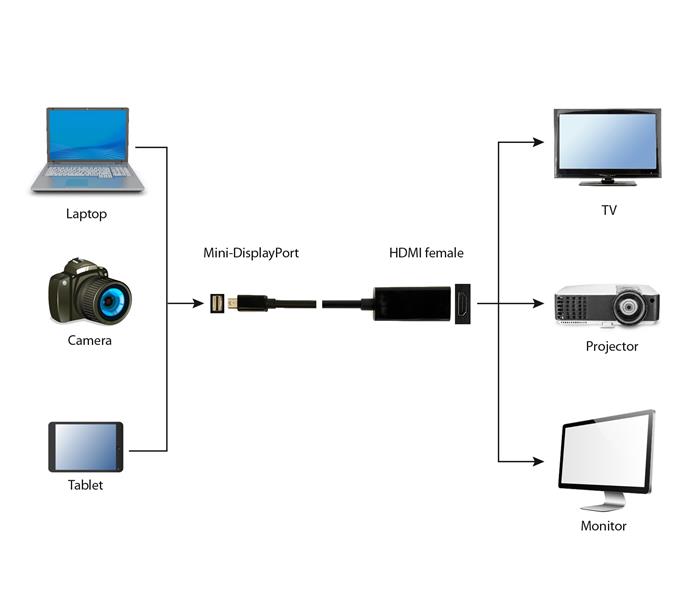 Mini DisplayPort naar HDMI adapterkabel zwart 15 cm