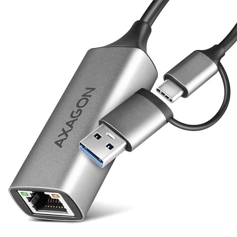 Axagon ADE-TXCA Gigabit Ethernet Adapter USB-C+ USB-A - titangrau - Adapter - Digital/Daten 1000 Mbit/s