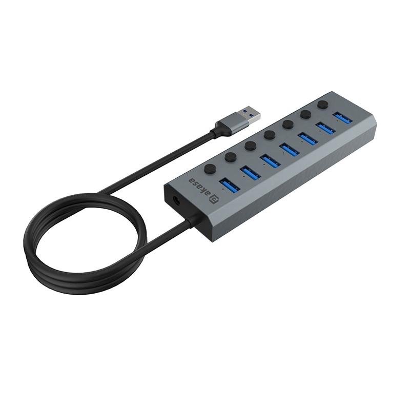 Akasa Connect 7 IPS 7-Port USB Hub with Individual Switches with 5V 2A power adapter