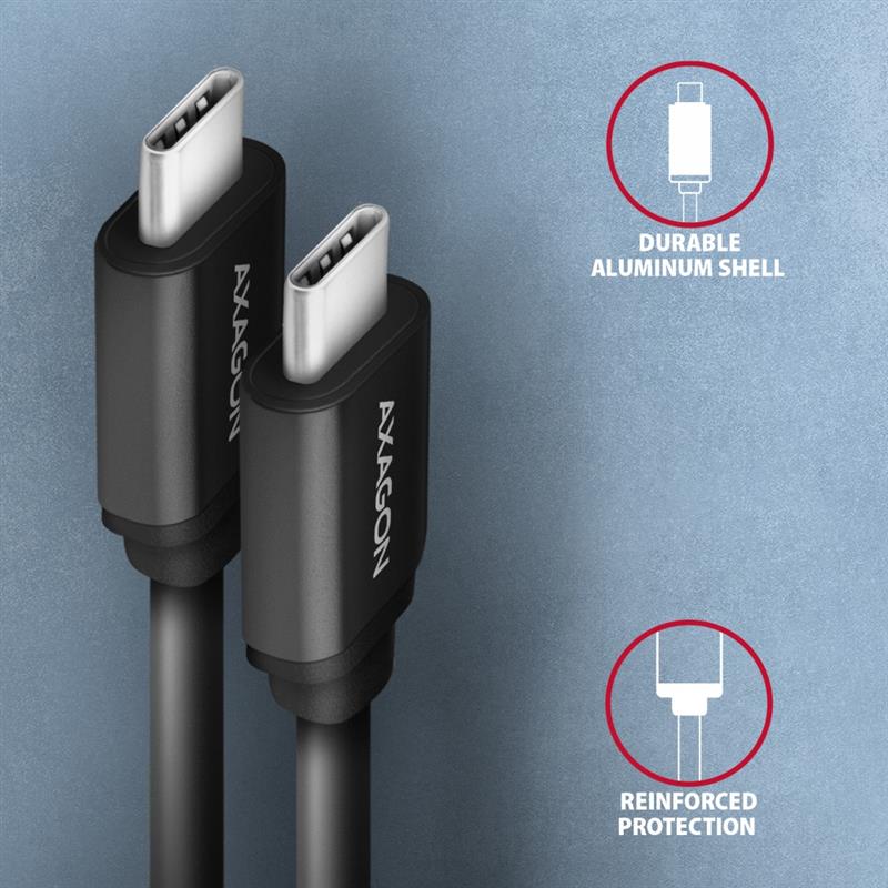 AXAGON TWISTER cable USB-C <-> USB-C 1 1m USB 2 0 PD 60W 3A ALU tpe black