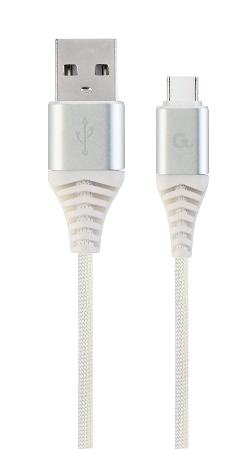 Premium USB Type-C laad- datakabel katoen 1 m zilver wit