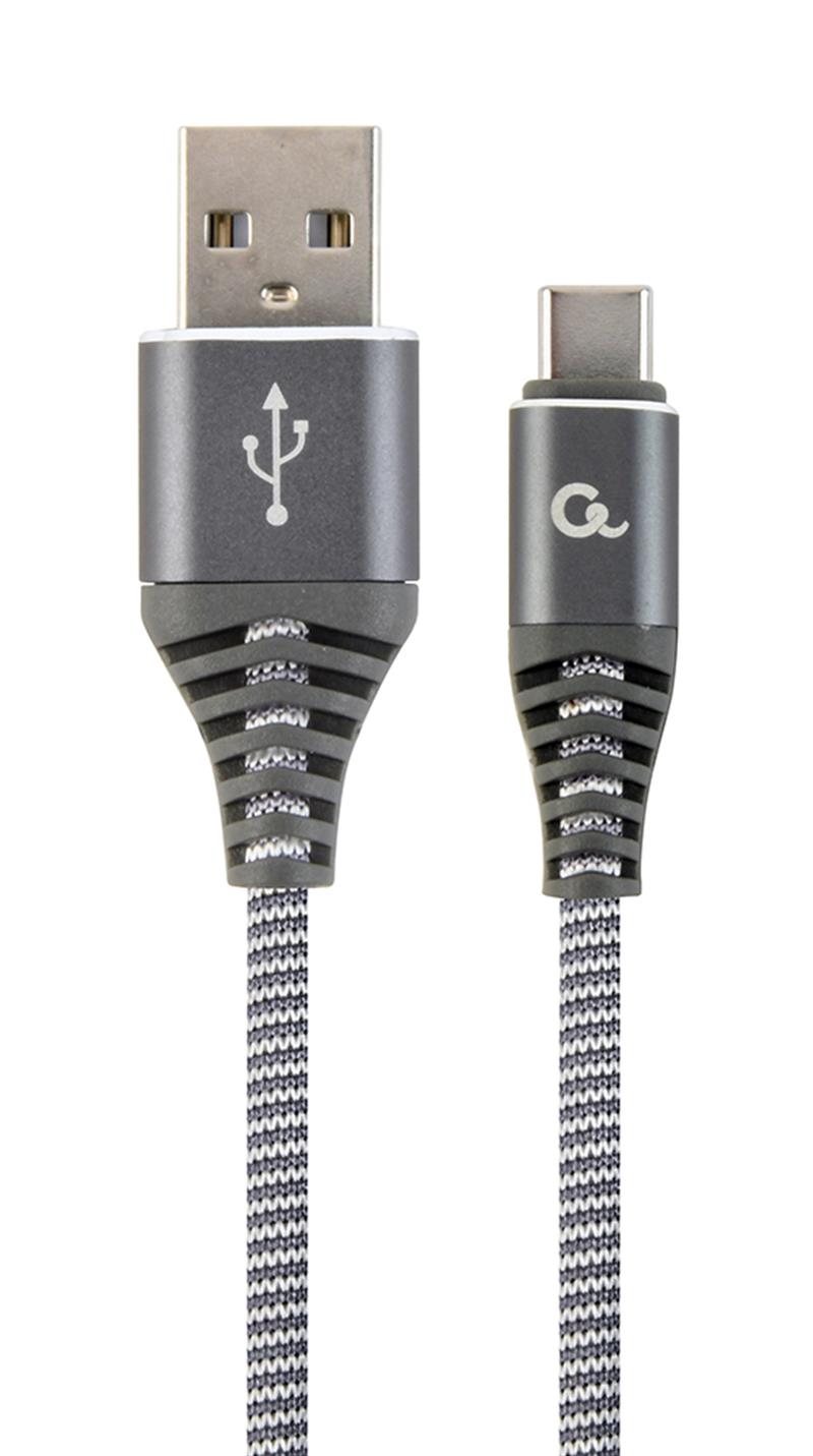 Premium USB Type-C laad- datakabel katoen 1 m spacegrey wit