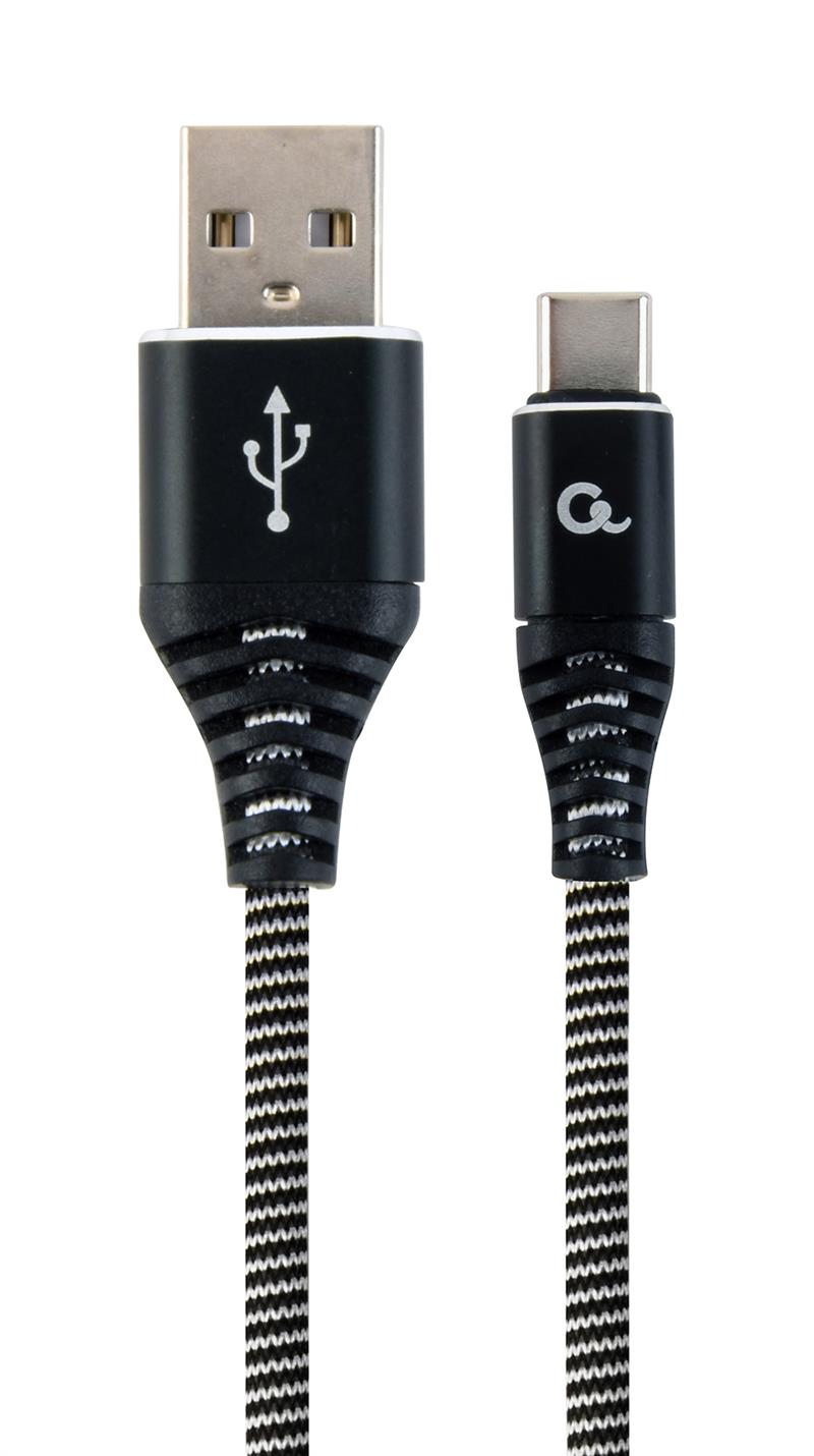 Premium USB-C laad- datakabel zwart wit 2 meter
