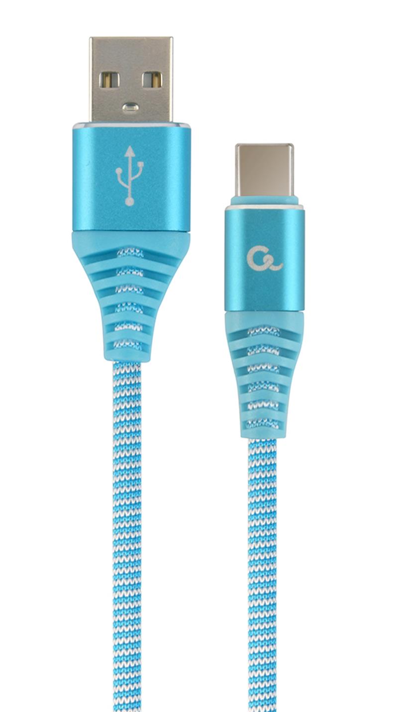 Premium USB-C laad- datakabel turquoise wit 2 meter