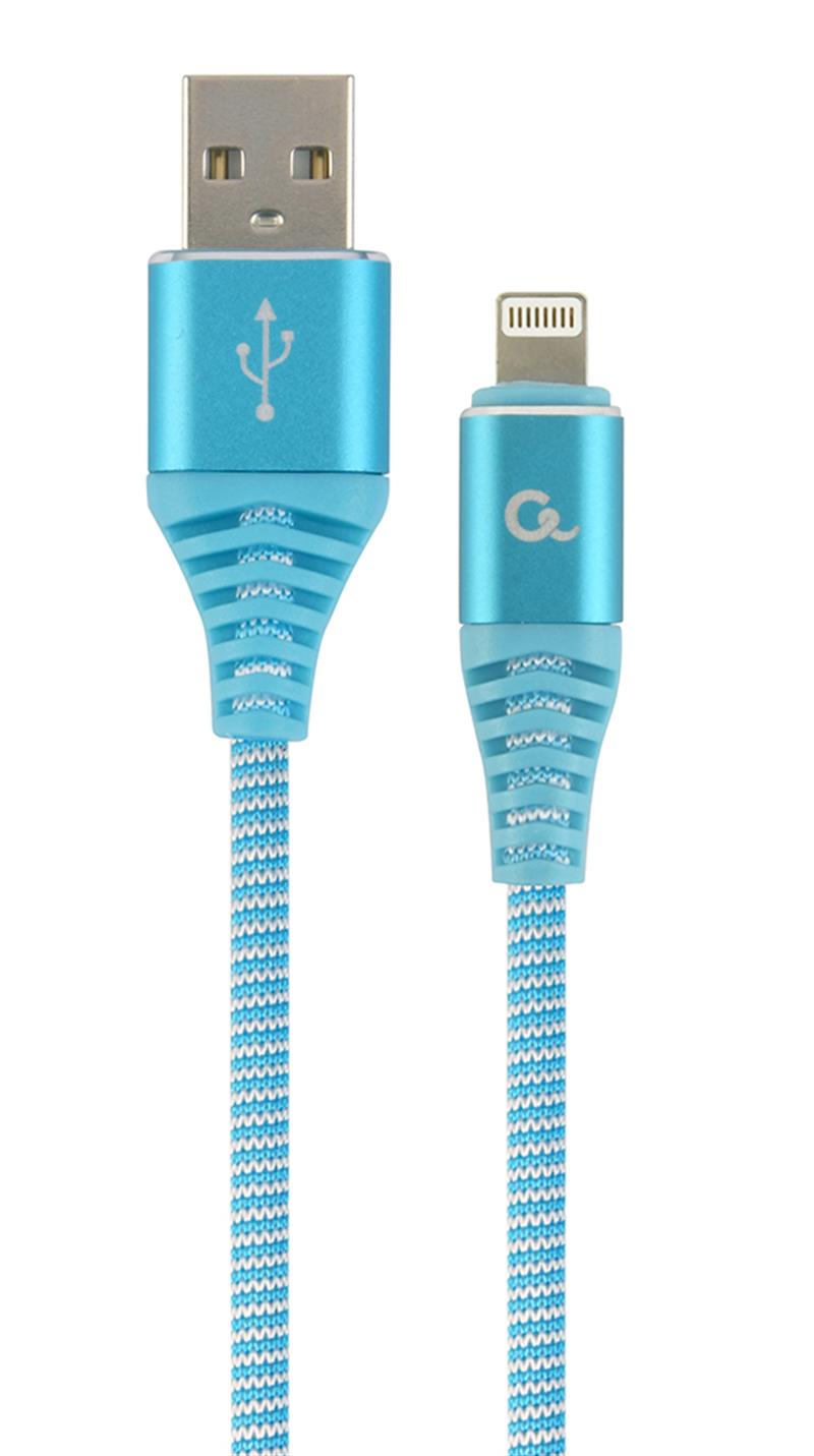 Premium 8-pin laad- datakabel katoen 2 meter turquoise wit