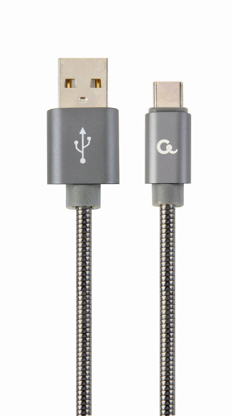 Premium USB Type-C laad- datakabel metaal 2 m metallic-grijs