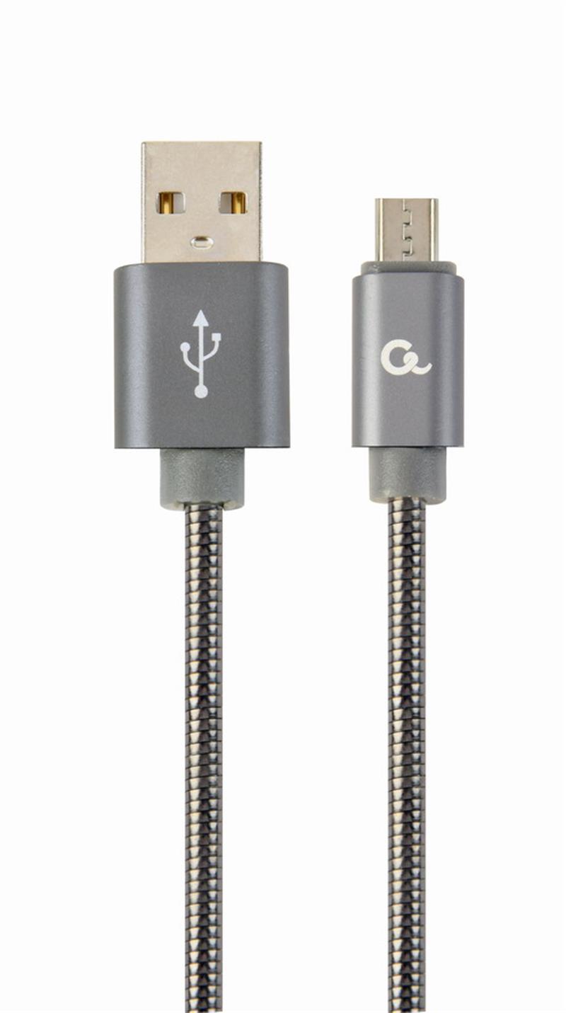 Premium micro-USB laad- datakabel metaal 1 m metallic-grijs