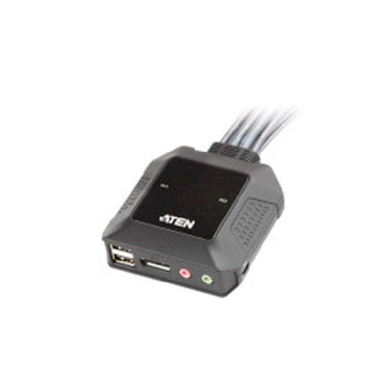 Aten 2-poorts USB DisplayPort-kabel KVM-switch met externe poortselectieschakelaar