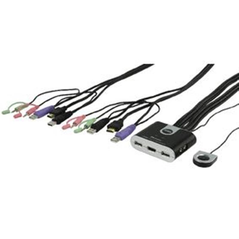 Aten 2-poorts USB HDMI-/audiokabel KVM-switch met externe poortselectieschakelaar