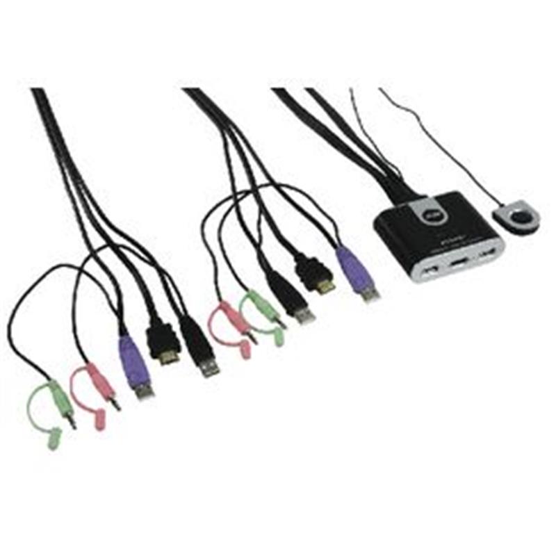 Aten 2-poorts USB HDMI-/audiokabel KVM-switch met externe poortselectieschakelaar